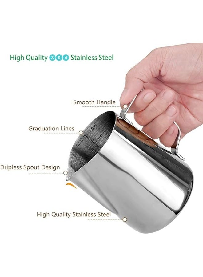 إبريق رغوة الحليب من الفولاذ المقاوم للصدأ فن كريمر فومر حليب فنجان بخار قهوة 12 أونصة 350 مل - Image 3